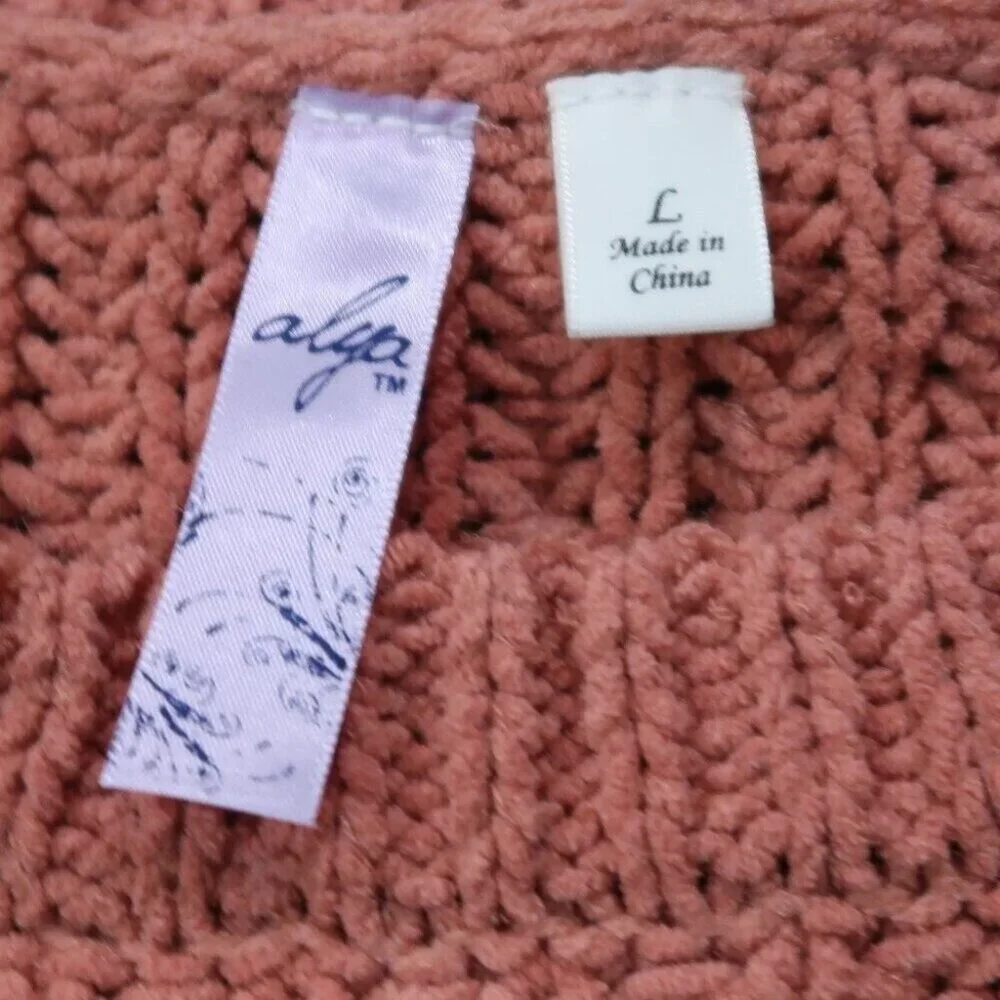 Alya Sweater Womens L Orange Chunky Knit Cropped Crewneck Long Sleeve Pullover - Picture 9 of 15